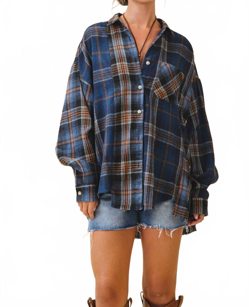 NEW AEMI + CO kambrie plaid flannel shirt in navy